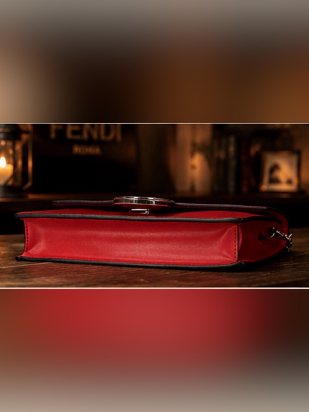 Fendi Kan I F Logo Chain Wallet Crossbody Bag ❤️ Red Leather New Without Tags ❤️ - Picture 7 of 8